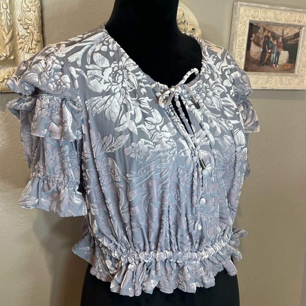 Free People Lavender Floral Ruffle Crop Top